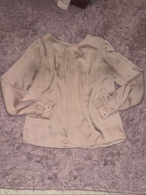 Forever 21 Satin Long-Sleeve Blouse in Cream
